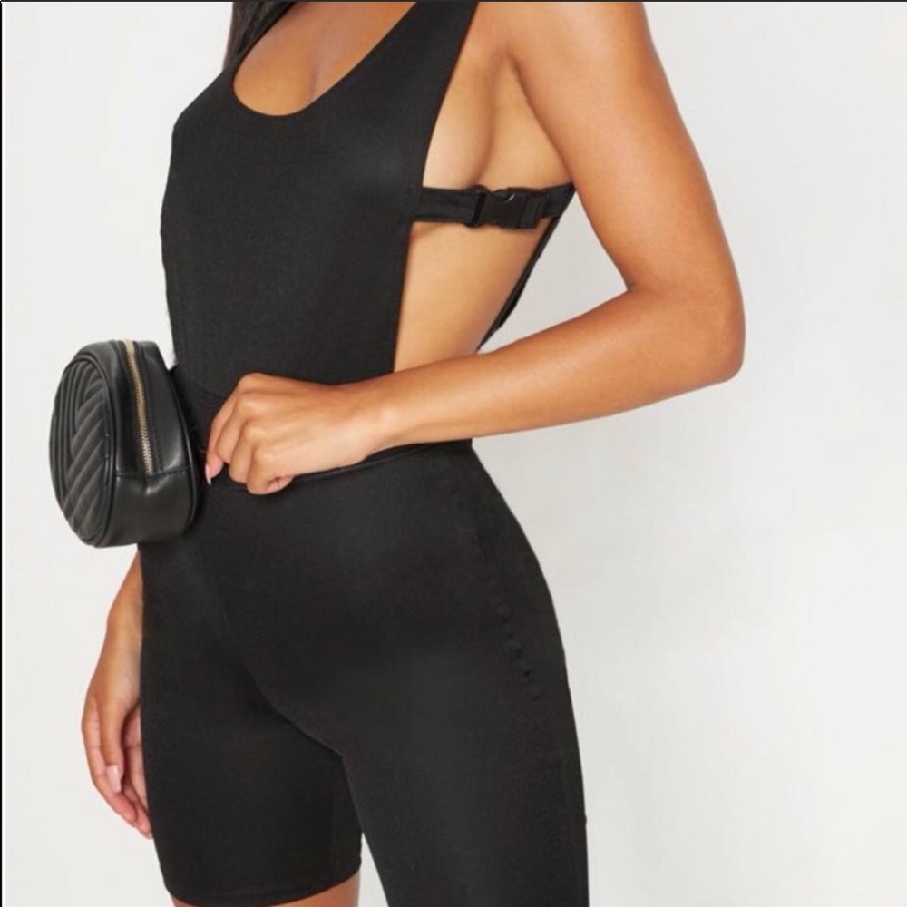 Prettylittlething Black romper unitard pla…